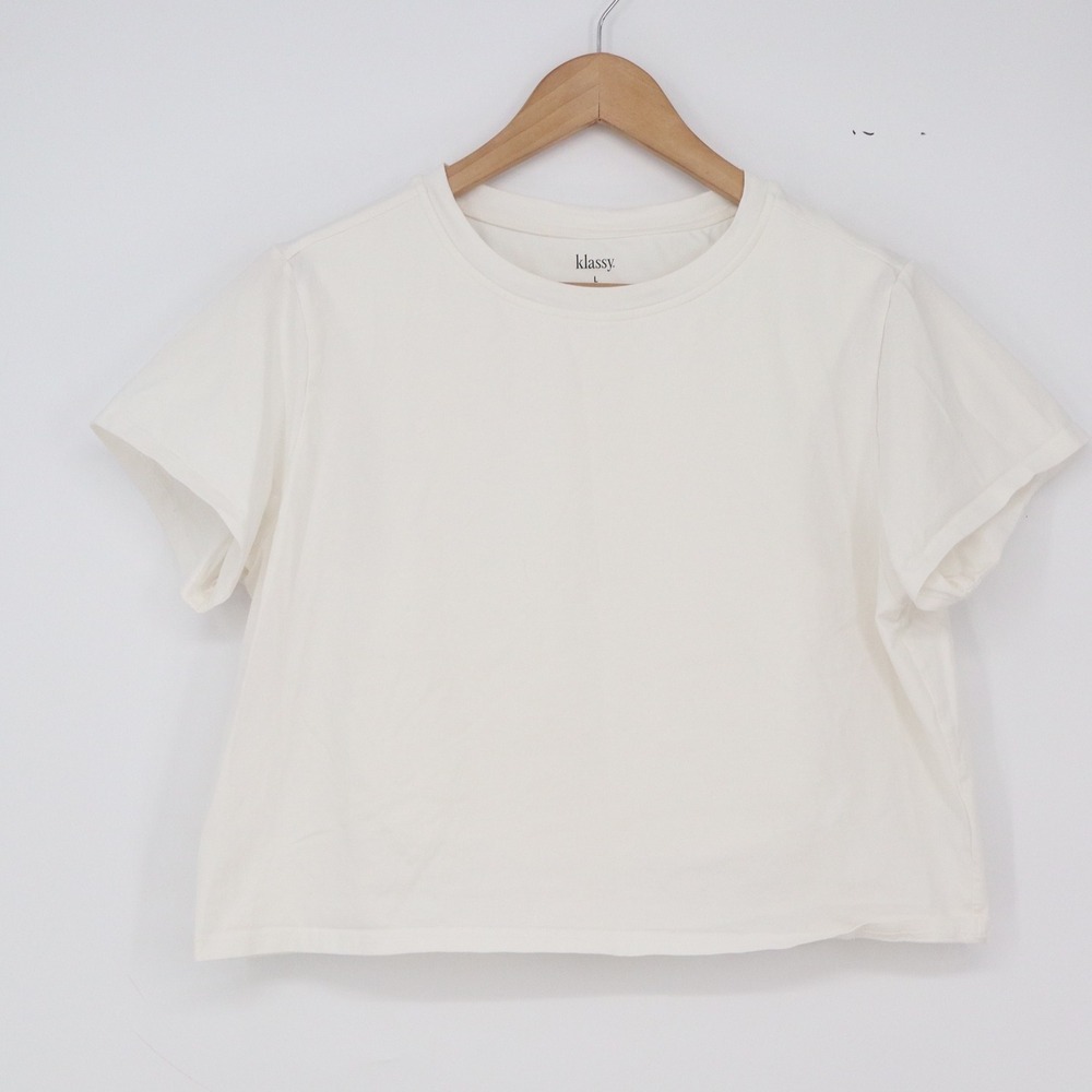 Klassy T-Shirt Women's L Cotton Tee ML White Cropped Excellent